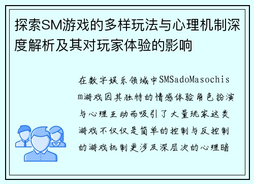 探索SM游戏的多样玩法与心理机制深度解析及其对玩家体验的影响